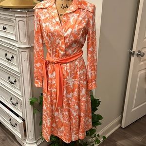 Vintage Willow Lane size 6 orange white floral wide collar long sleeve dress